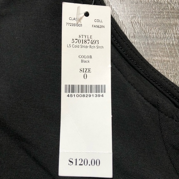 WHITE HOUSE BLACK MARKET Ruched Midi Dress cold shoulder mock neck Size 0 Black - Picture 4 of 5